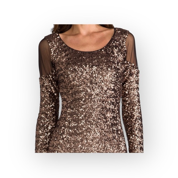 new Dress Population ☼ Sequin Body Con Cut Out Back Cocktail Dress ☼ Bronze ☼ - Picture 12 of 16
